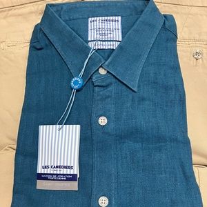 NWT 🇫🇷 Les Canebiers Men’s Linen Shirt - Blue Canar